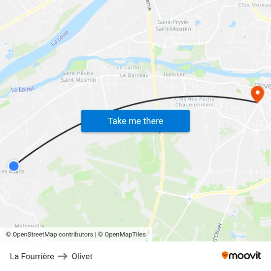 La Fourrière to Olivet map