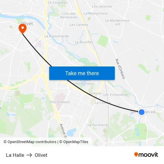 La Halle to Olivet map