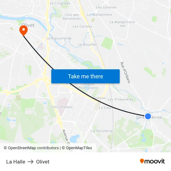 La Halle to Olivet map