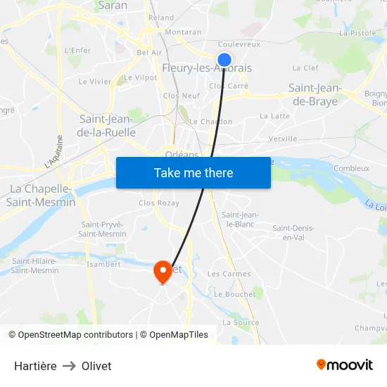 Hartière to Olivet map