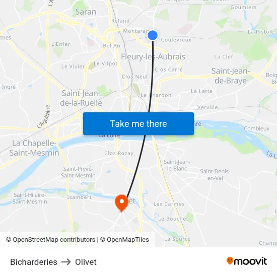 Bicharderies to Olivet map