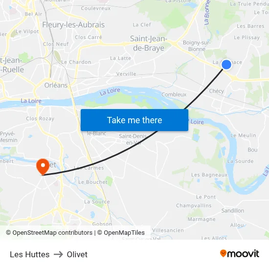 Les Huttes to Olivet map