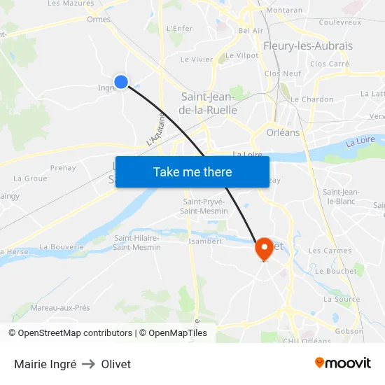 Mairie Ingré to Olivet map