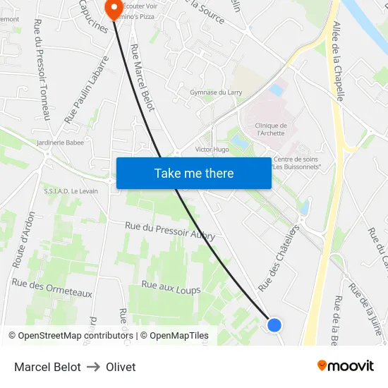 Marcel Belot to Olivet map