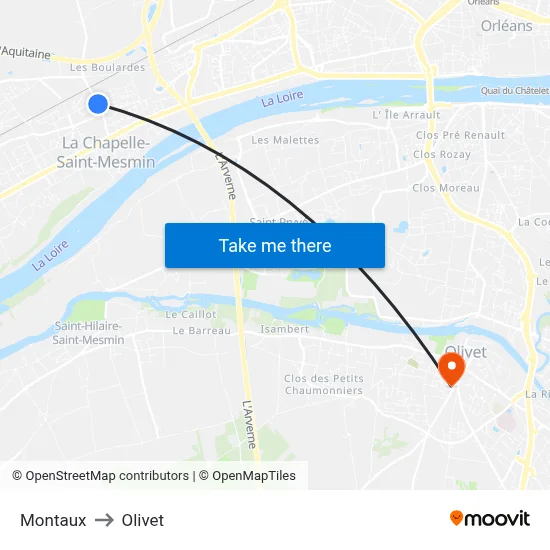 Montaux to Olivet map