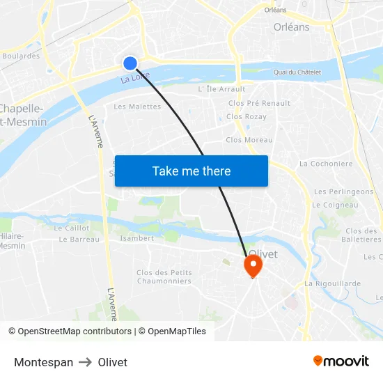 Montespan to Olivet map