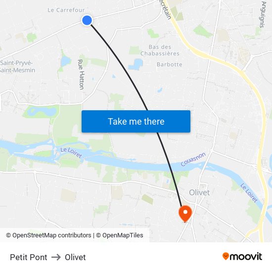 Petit Pont to Olivet map