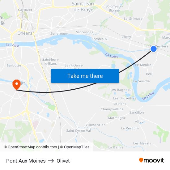 Pont Aux Moines to Olivet map