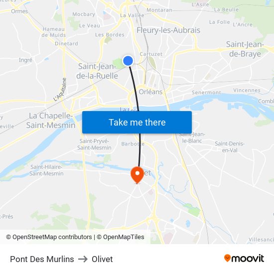 Pont Des Murlins to Olivet map