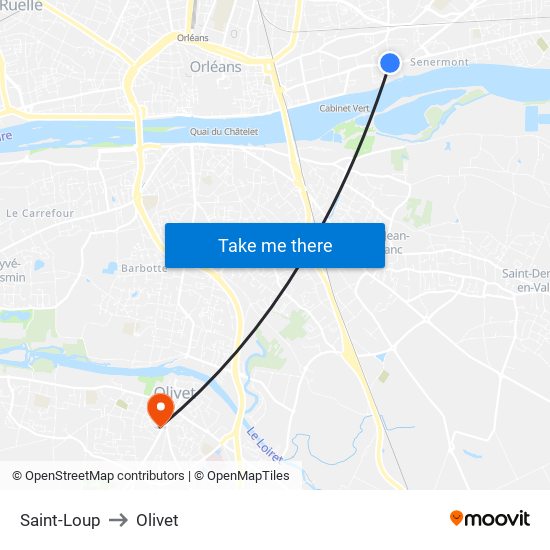 Saint-Loup to Olivet map