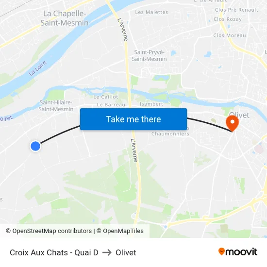 Croix Aux Chats - Quai D to Olivet map