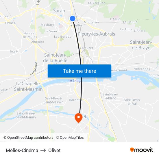 Méliès-Cinéma to Olivet map