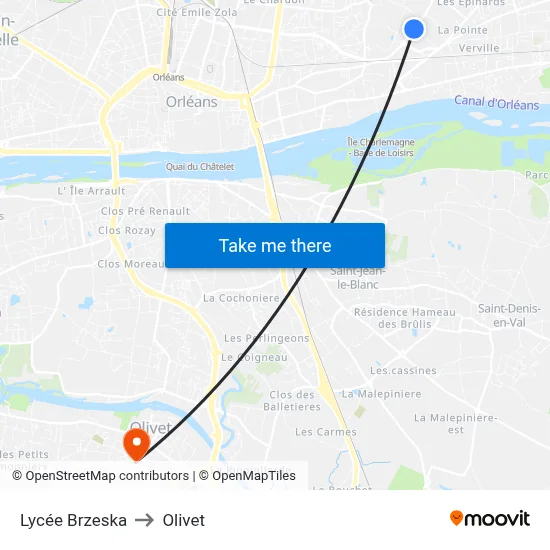 Lycée Brzeska to Olivet map