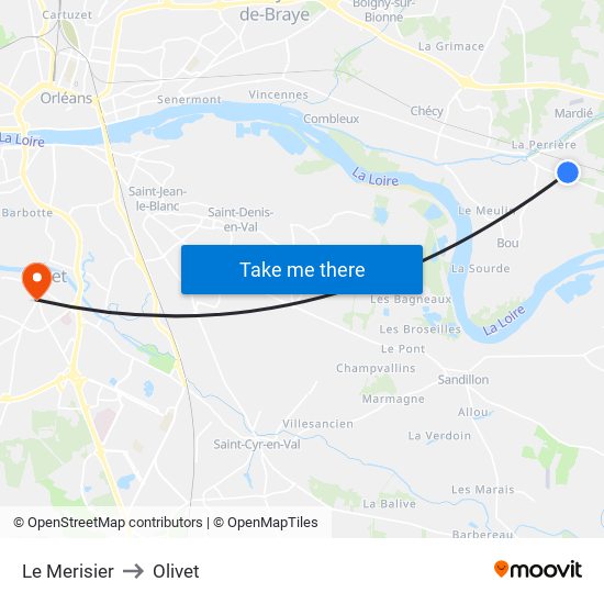 Le Merisier to Olivet map