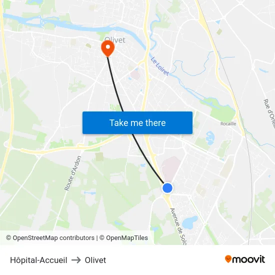 Hôpital-Accueil to Olivet map