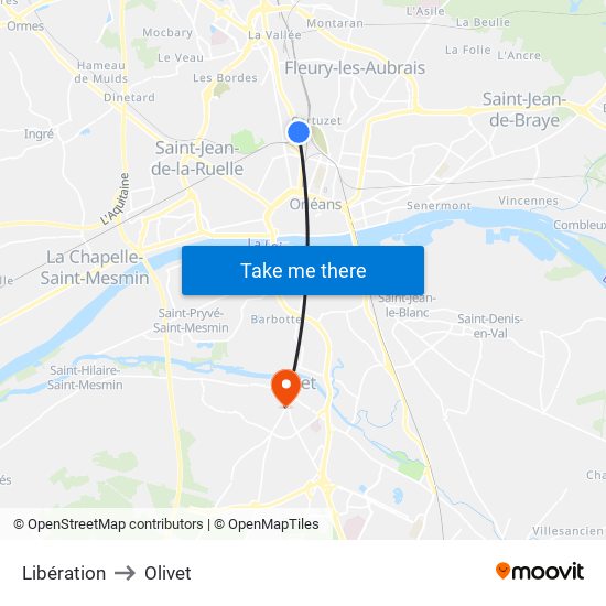 Libération to Olivet map