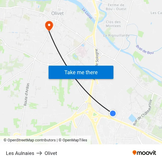 Les Aulnaies to Olivet map