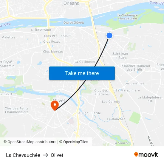 La Chevauchée to Olivet map