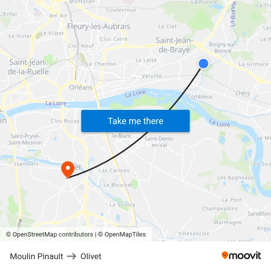Moulin Pinault to Olivet map