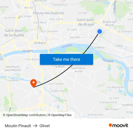 Moulin Pinault to Olivet map