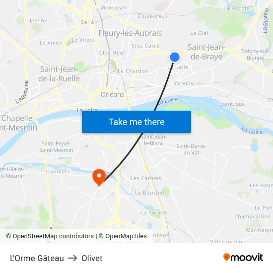 L'Orme Gâteau to Olivet map