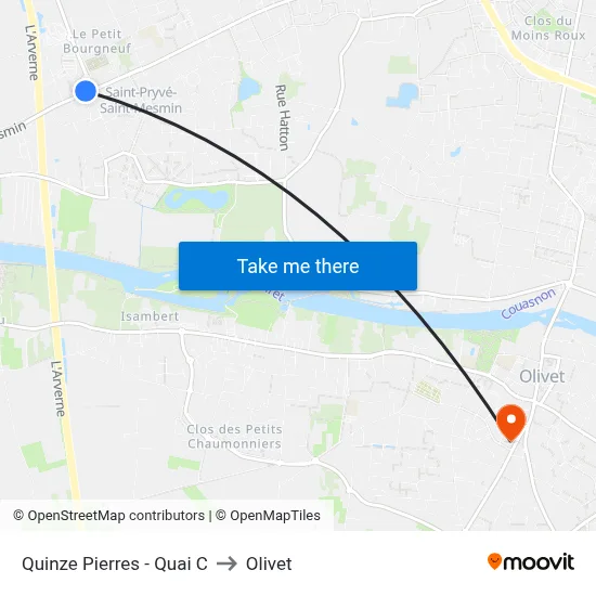 Quinze Pierres - Quai C to Olivet map