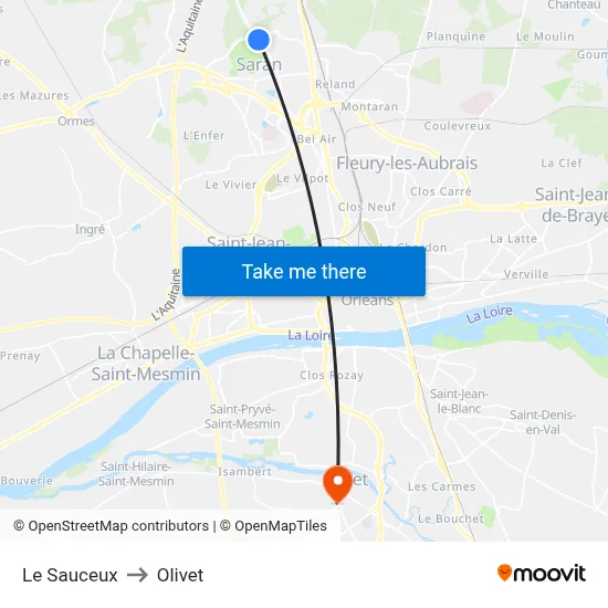 Le Sauceux to Olivet map