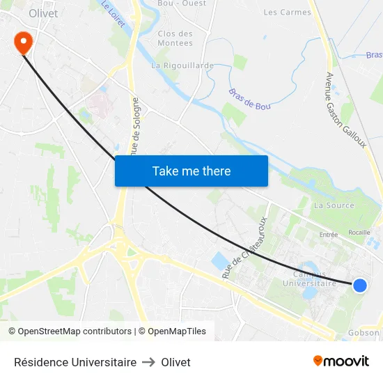 Résidence Universitaire to Olivet map