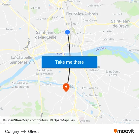 Coligny to Olivet map