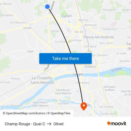 Champ Rouge - Quai C to Olivet map