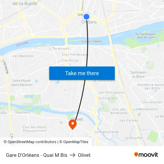 Gare D'Orléans - Quai M Bis to Olivet map