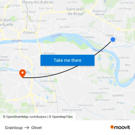 Grainloup to Olivet map