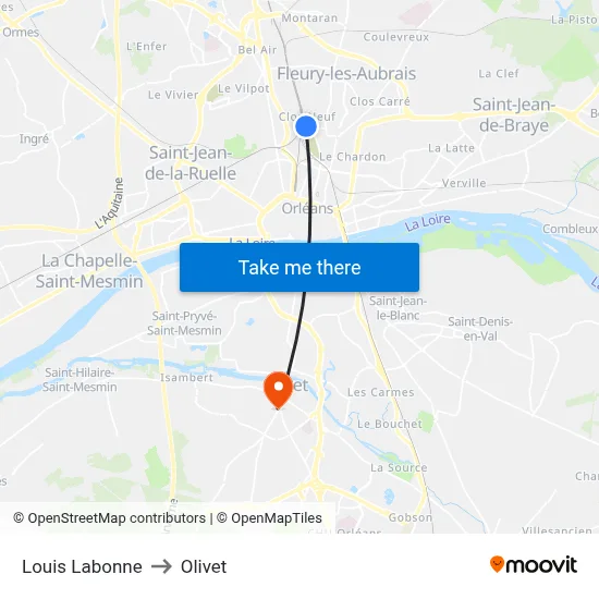 Louis Labonne to Olivet map