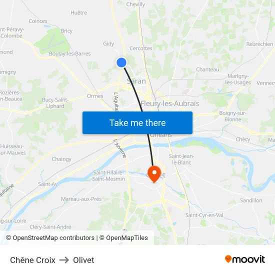 Chêne Croix to Olivet map