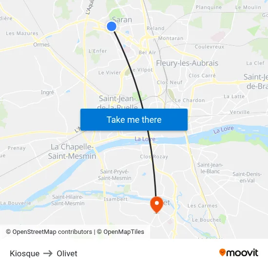 Kiosque to Olivet map