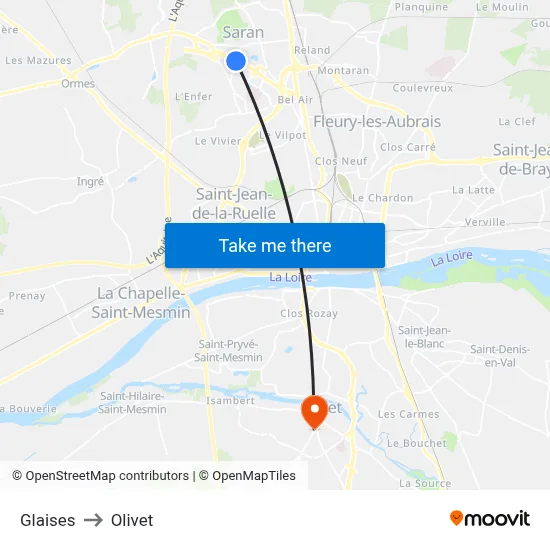 Glaises to Olivet map