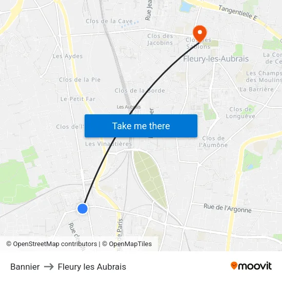 Bannier to Fleury les Aubrais map