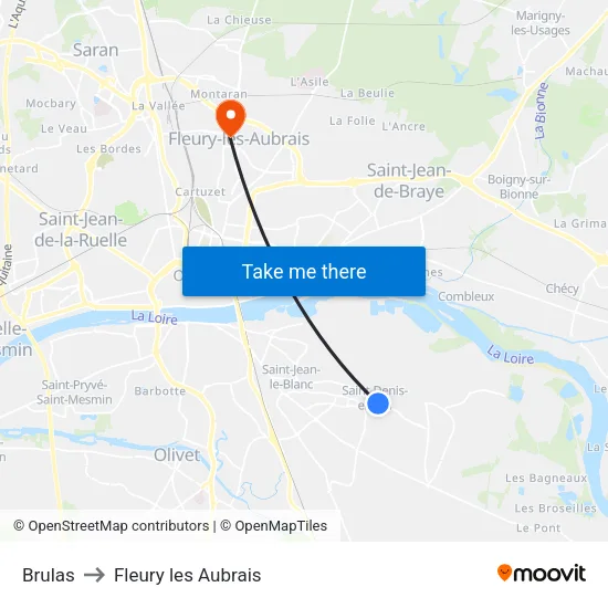 Brulas to Fleury les Aubrais map