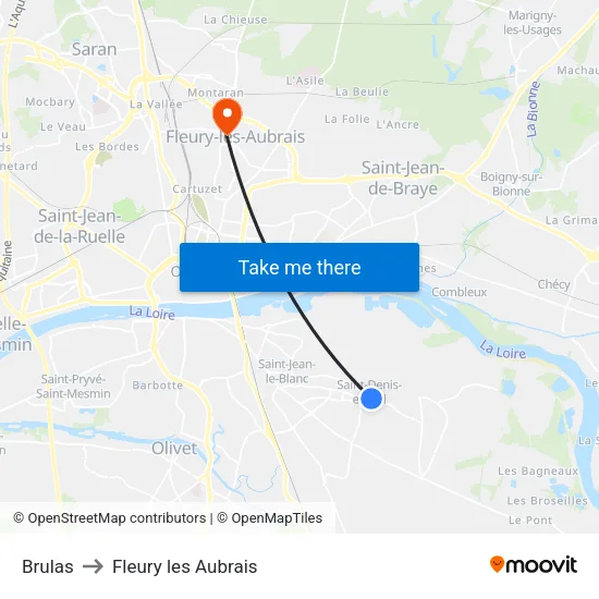 Brulas to Fleury les Aubrais map