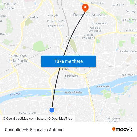 Candolle to Fleury les Aubrais map