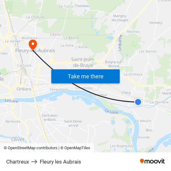 Chartreux to Fleury les Aubrais map