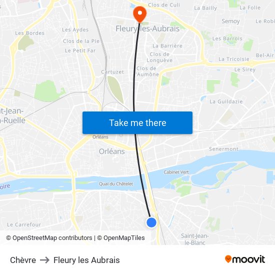 Chèvre to Fleury les Aubrais map
