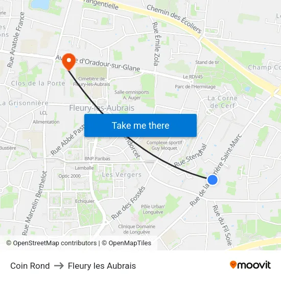 Coin Rond to Fleury les Aubrais map