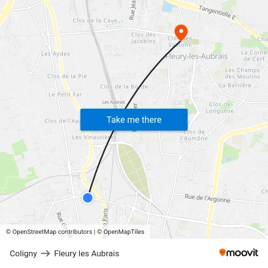 Coligny to Fleury les Aubrais map