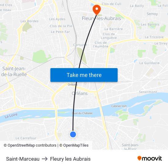 Saint-Marceau to Fleury les Aubrais map