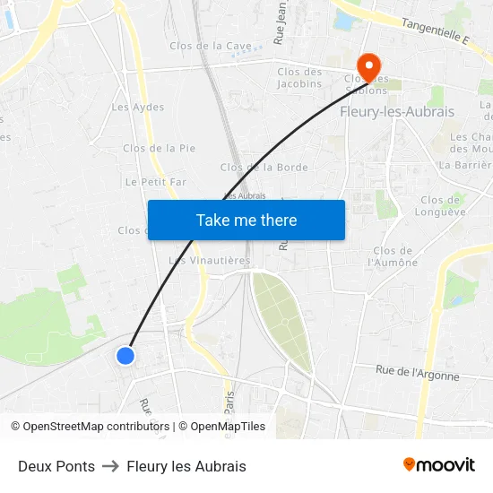 Deux Ponts to Fleury les Aubrais map