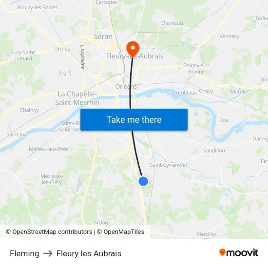 Fleming to Fleury les Aubrais map