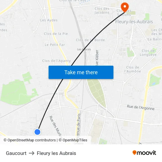 Gaucourt to Fleury les Aubrais map
