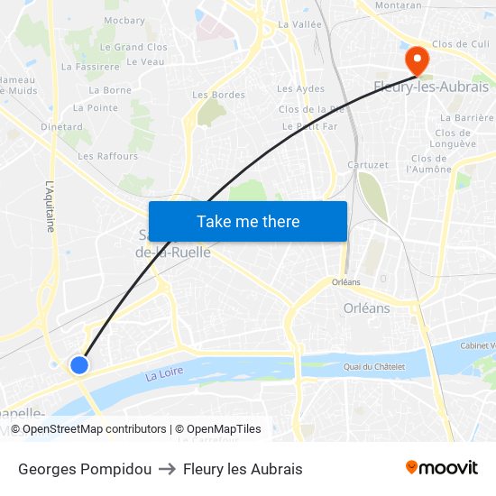 Georges Pompidou to Fleury les Aubrais map
