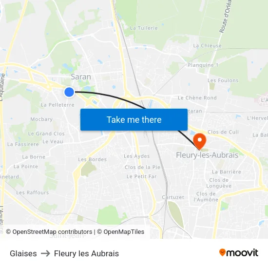 Glaises to Fleury les Aubrais map